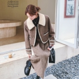 学院风复古夹棉外套半身裙套装女2025冬季时髦感小香风淡人两件套，女装套装/套裙，2C069