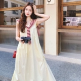【】法式黄色无袖连衣裙+条纹披肩套装8981-P155K218，女装套装/套裙，2C069