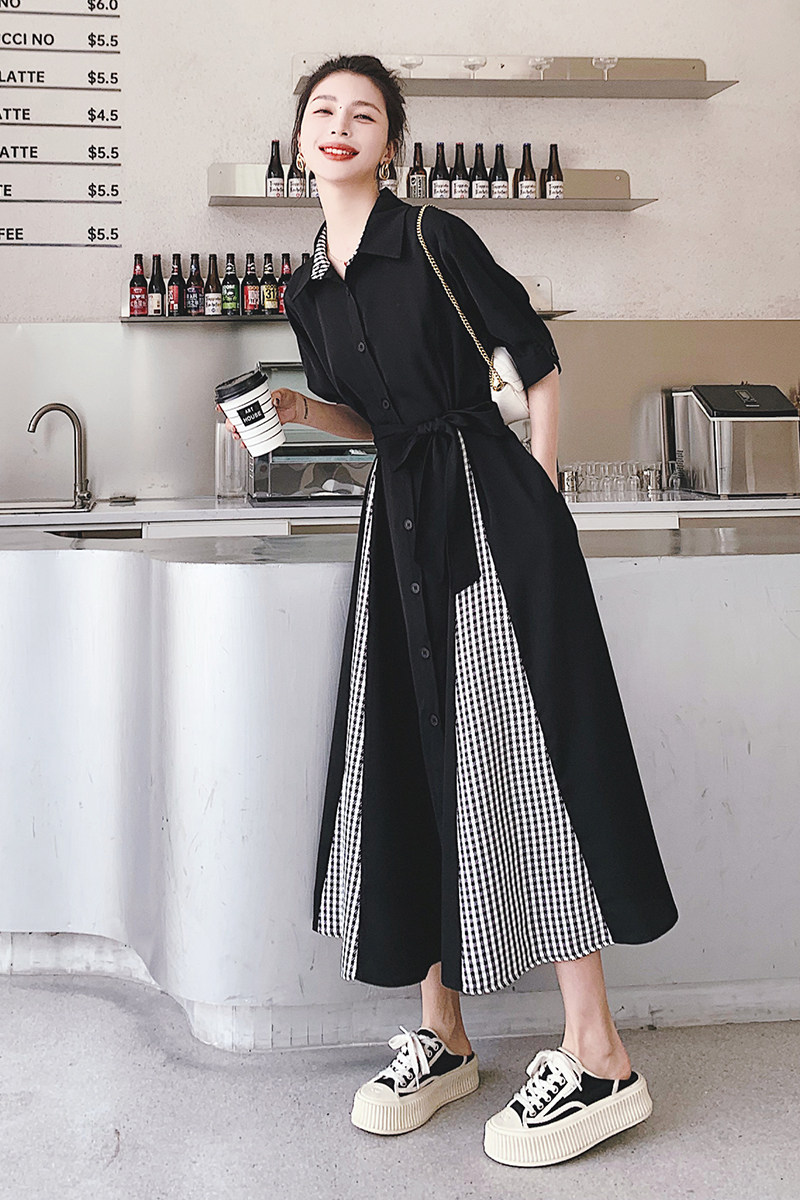 2025夏装下摆开叉拼接连衣裙2C069-L636-P115K168,女装连衣裙,2C069