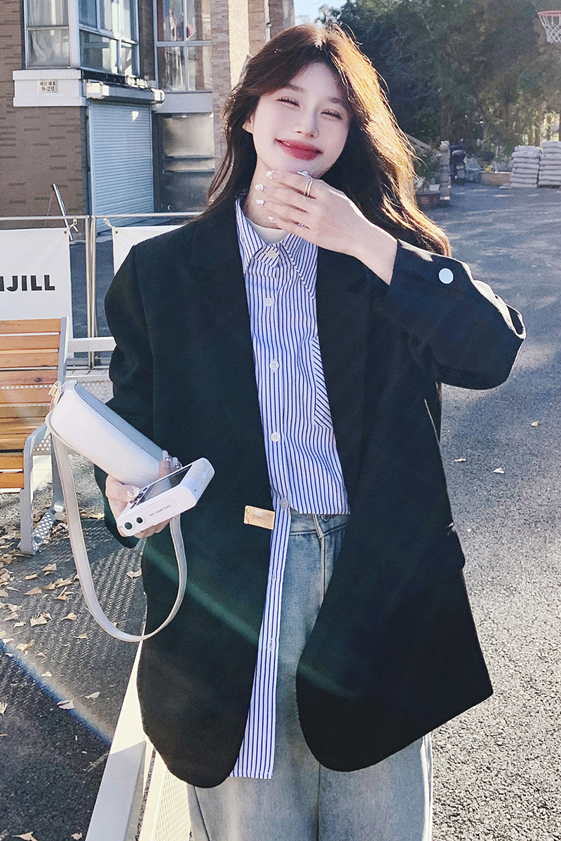 黑色烫钻西装外套女2025年春季新款韩系设计感时髦洋气小个子西服,女装西装,2C069