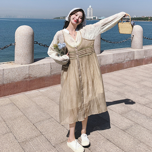 法式茶歇衬衫吊带裙套装女2025春秋季新款温柔风显瘦连衣裙两件套图片