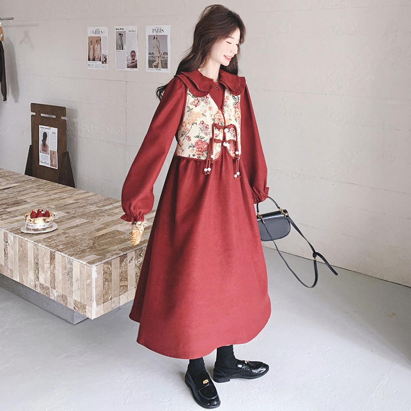 【】新中式提花面料拼接假两件连衣裙2813-P135K198,女装套装/套裙,2C069