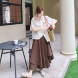 小众设计不规则刺绣衬衫套装女夏新款温柔风显瘦别致半身裙两件套，女装套装/套裙，2C069