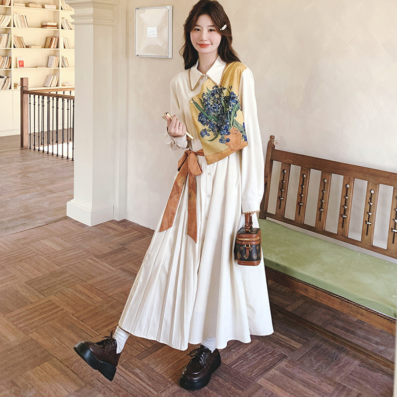 【】法式设计感油画印花假两件连衣裙2815-P145K208,女装连衣裙,2C069