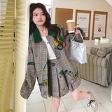 数据好复古学院风涂鸦格纹外套+百褶裙套装2553-P195K258，女装套装/套裙，2C069