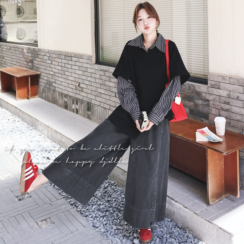 【大货】宽松显瘦假两件卫衣+牛仔阔腿裤套装 F632-P185 K258图片