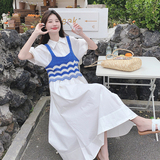 2025夏波浪纹针织吊带+衬衫裙套装88672-P155K218，女装套装/套裙，2C069