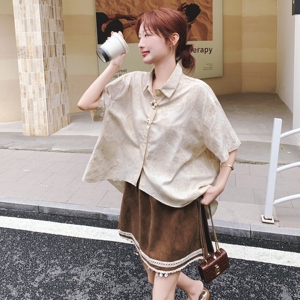 2025夏季新款时尚气质百搭显瘦新中式国风短袖衬衫半身裙两件套女图片