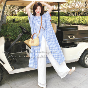 【】复古甜美叠穿格子衬衫裙+阔腿裤套装 7760-P155 K218图片