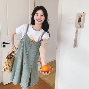 复古牛仔背带裙女2025夏季新款韩版学院风时尚洋气减龄吊带连衣裙图片
