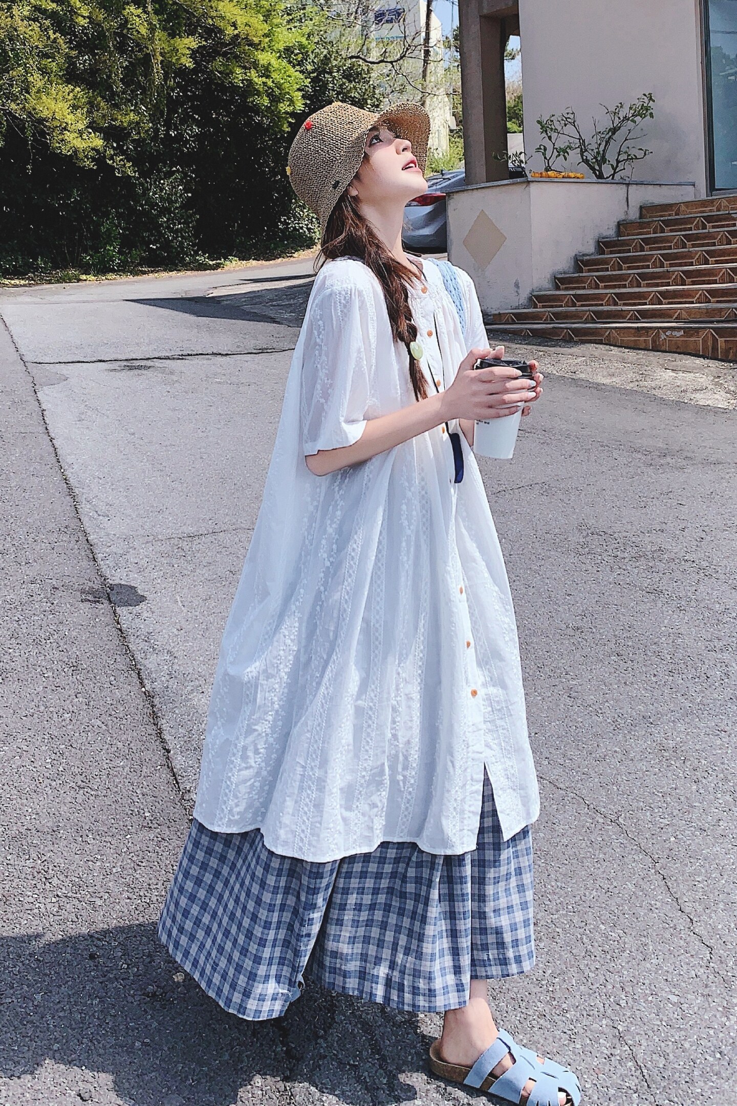 巨好看叠穿蕾丝连衣裙套装女2025夏季新款慵懒风格子半身裙两件套,女装套装/套裙,2C069