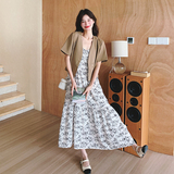 设计感V领短袖西装+碎花吊带裙套装88685-P155K208，女装套装/套裙，2C069