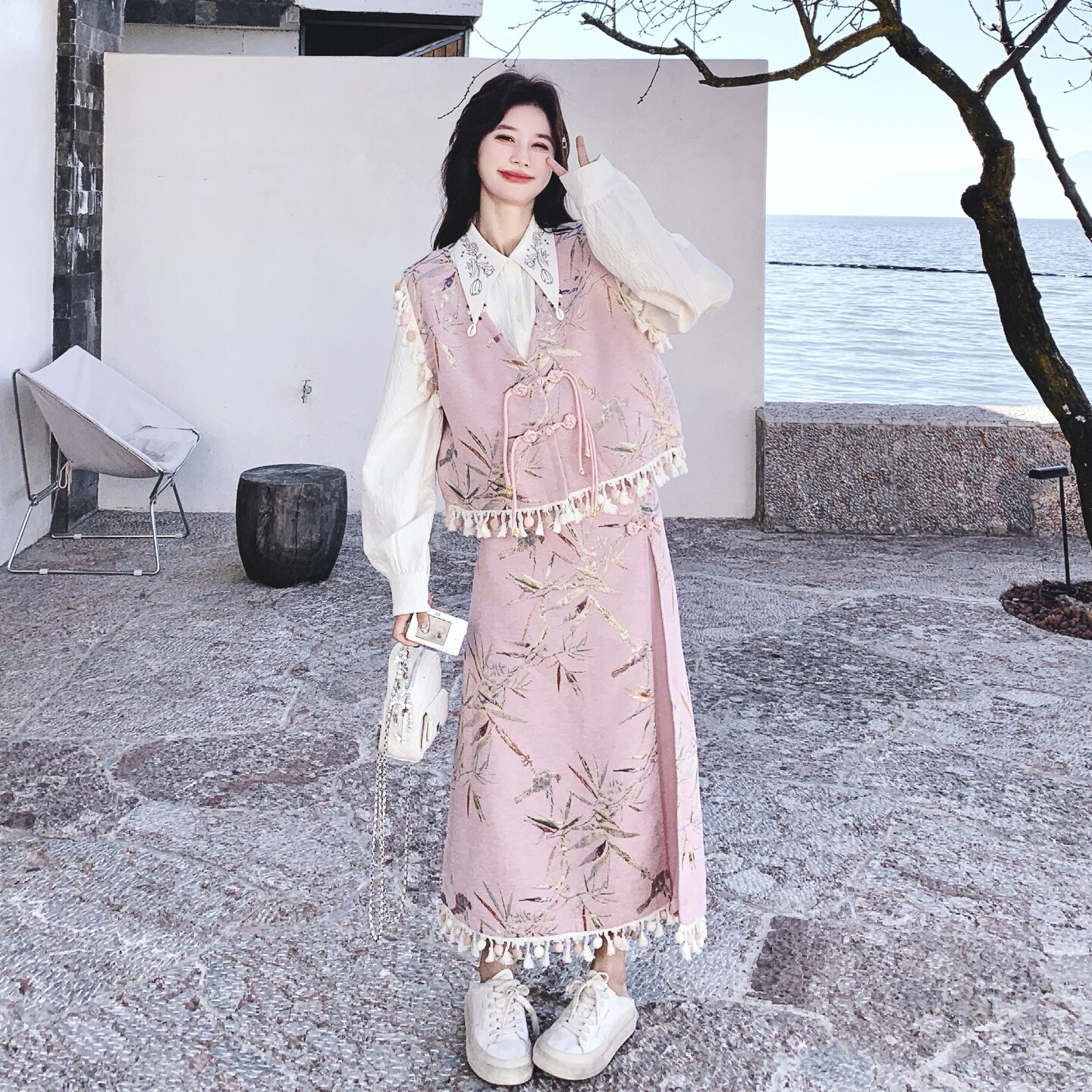 【】新中式流苏提花马甲+衬衫+半身裙3件套6306-P195K318,女装套装/套裙,2C069