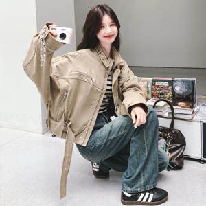 奶茶色高级感休闲工装外套女2025春秋季新款韩版宽松显瘦夹克上衣图片