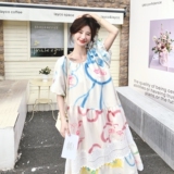 【】法式设计感蕾丝拼接涂鸦印花连衣裙7725-P145K208，女装连衣裙，2C069