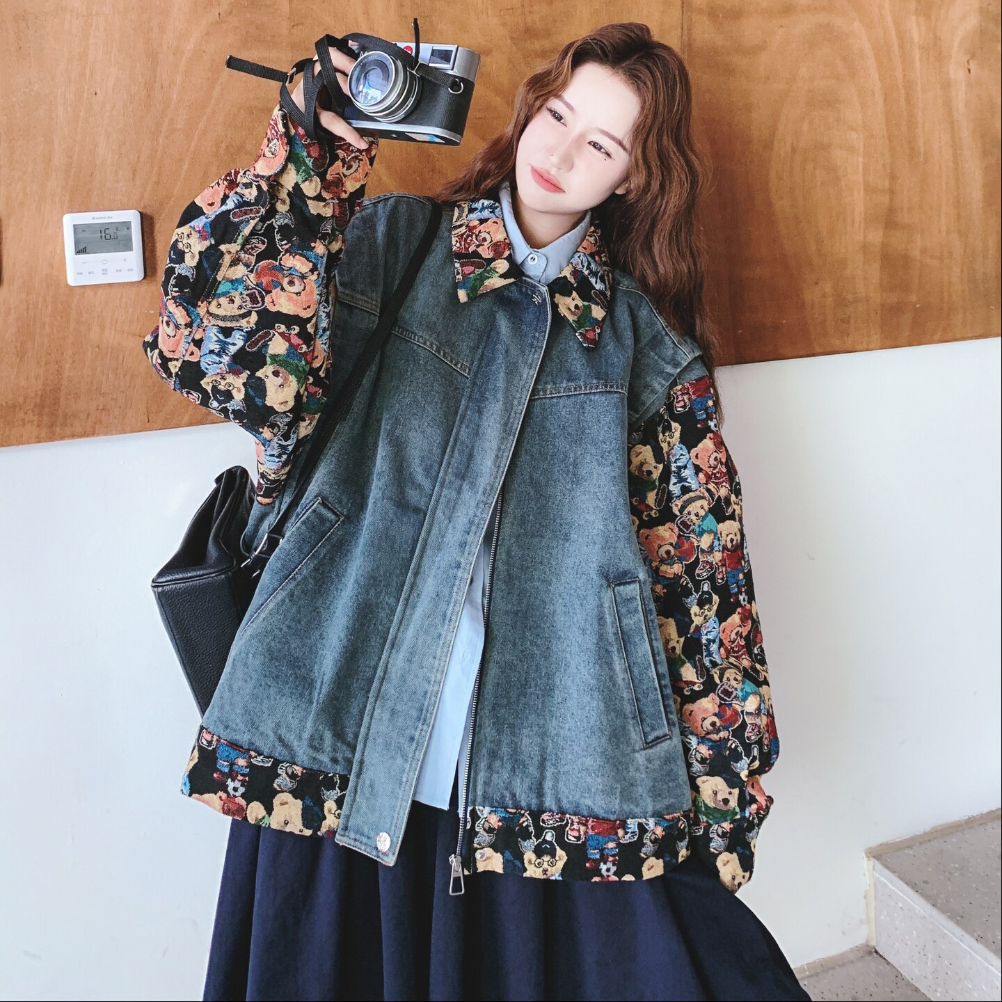 美式复古撞色假两件短款牛仔外套女春秋超火好看小众高级夹克上衣,女装短外套,2C069