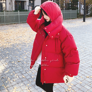 【】 韩版宽松加厚围脖款羽绒服 老标90绒 W77-P375 K495图片