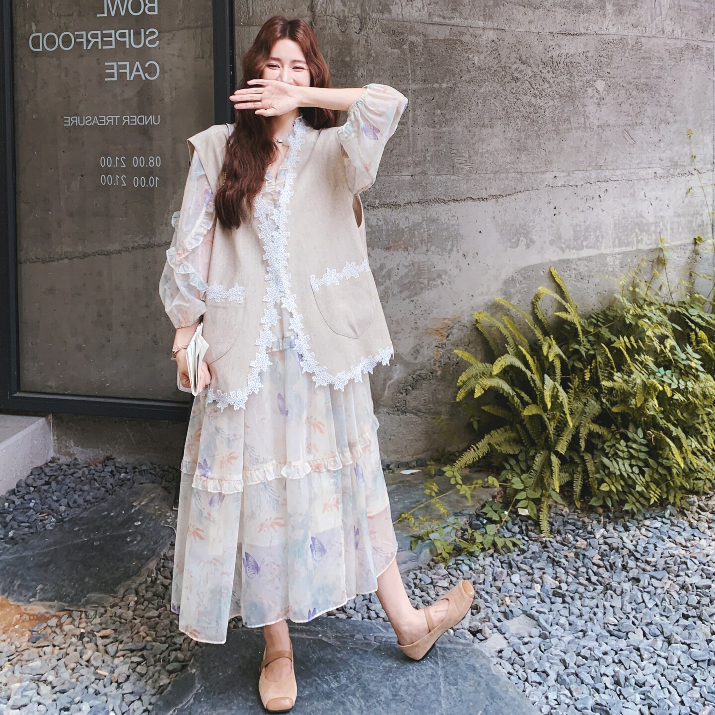 【xian货】法式绝美印花连衣裙+花边马甲套装F653-P195K288,女装套装/套裙,2C069