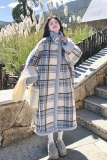 2025年冬季设计感复古百搭蓝色格纹加绒外套女甜美减龄双面穿大衣，女装毛呢外套，2C069