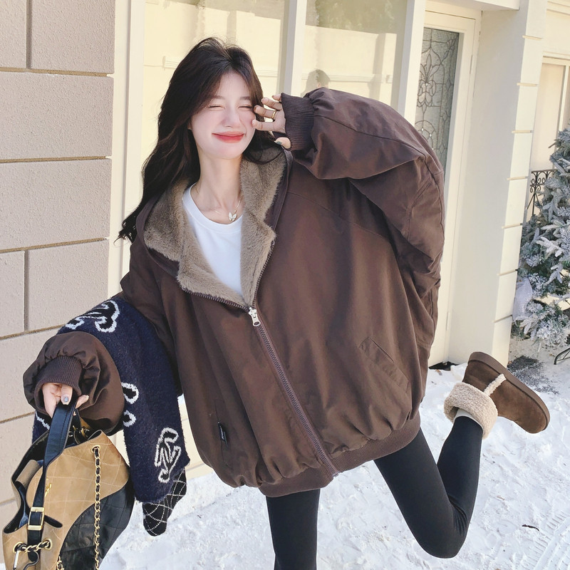 【】复古百搭摩登棕加厚兔毛派克服3373-P205K308,女装派克服,2C069