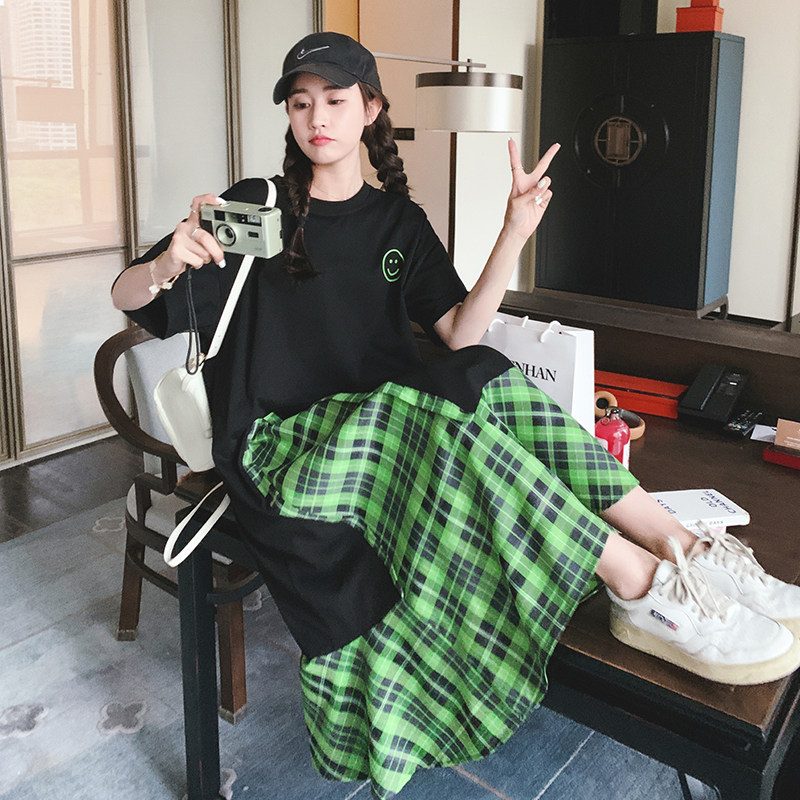 数据好 2026夏季笑脸印花格纹拼接连衣裙L633-P115 K168图片