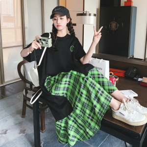数据好 2026夏季笑脸印花格纹拼接连衣裙L633-P115 K168图片