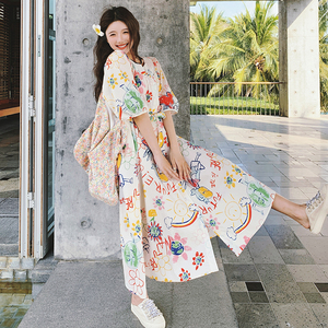 韩版俏皮减龄涂鸦连衣裙女2025夏季新款宽松慵懒风宽松显瘦长裙子图片