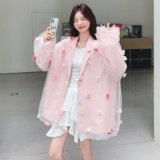 粉色立体花朵西装外套女2025秋季新款设计感甜美宽松薄纱小西服潮，女装西装，2C069