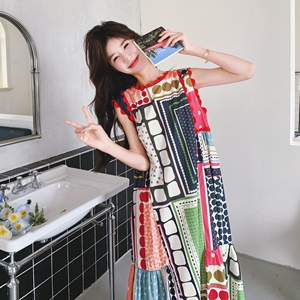 多巴胺穿搭宽松无袖背心大摆型长裙新款甜美森系连衣裙女夏设计感图片