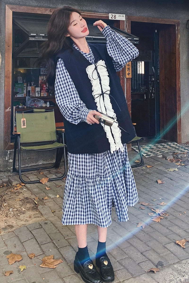 【现货】法式小香风花边马甲+鱼尾连衣裙套装2506-P185K258,女装套装/套裙,2C069
