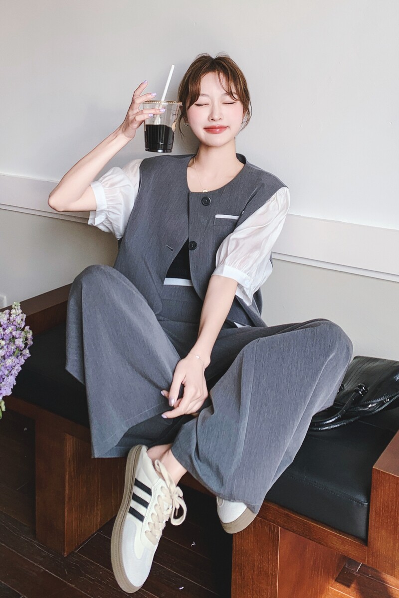 【】韩系高级感拼接假两件+阔腿长款套装7719-P155K218,女装套装/套裙,2C069