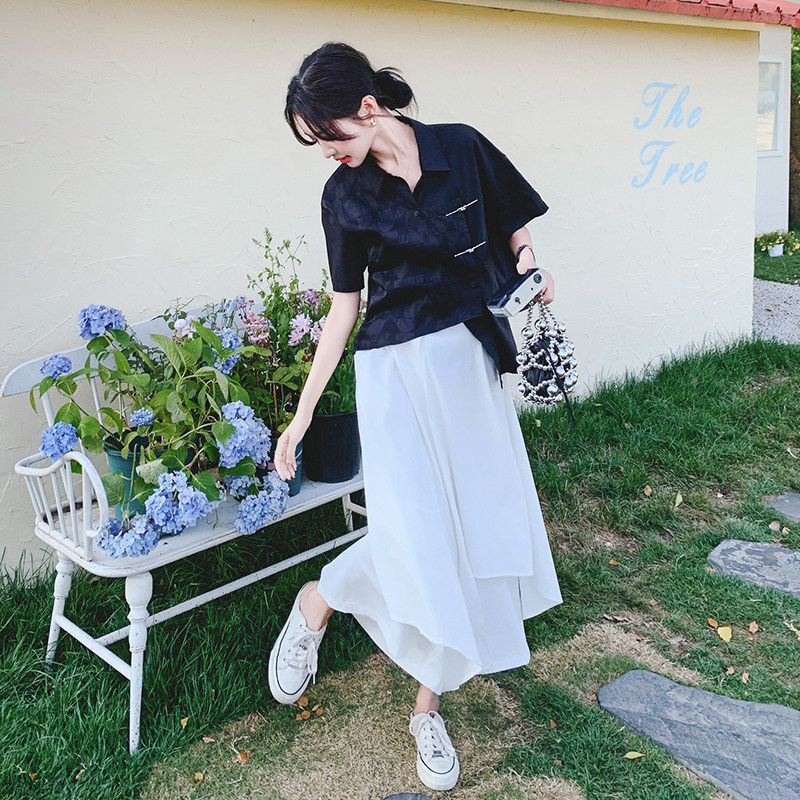 新中式风衬衫套装裙女2025夏季新款高级感复古上衣半身裙两件套,女装套装/套裙,2C069