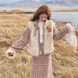 优雅氛围感圈圈毛拼接两件套女2025冬季粉色千鸟格外套半身裙套装，女装套装/套裙，2C069