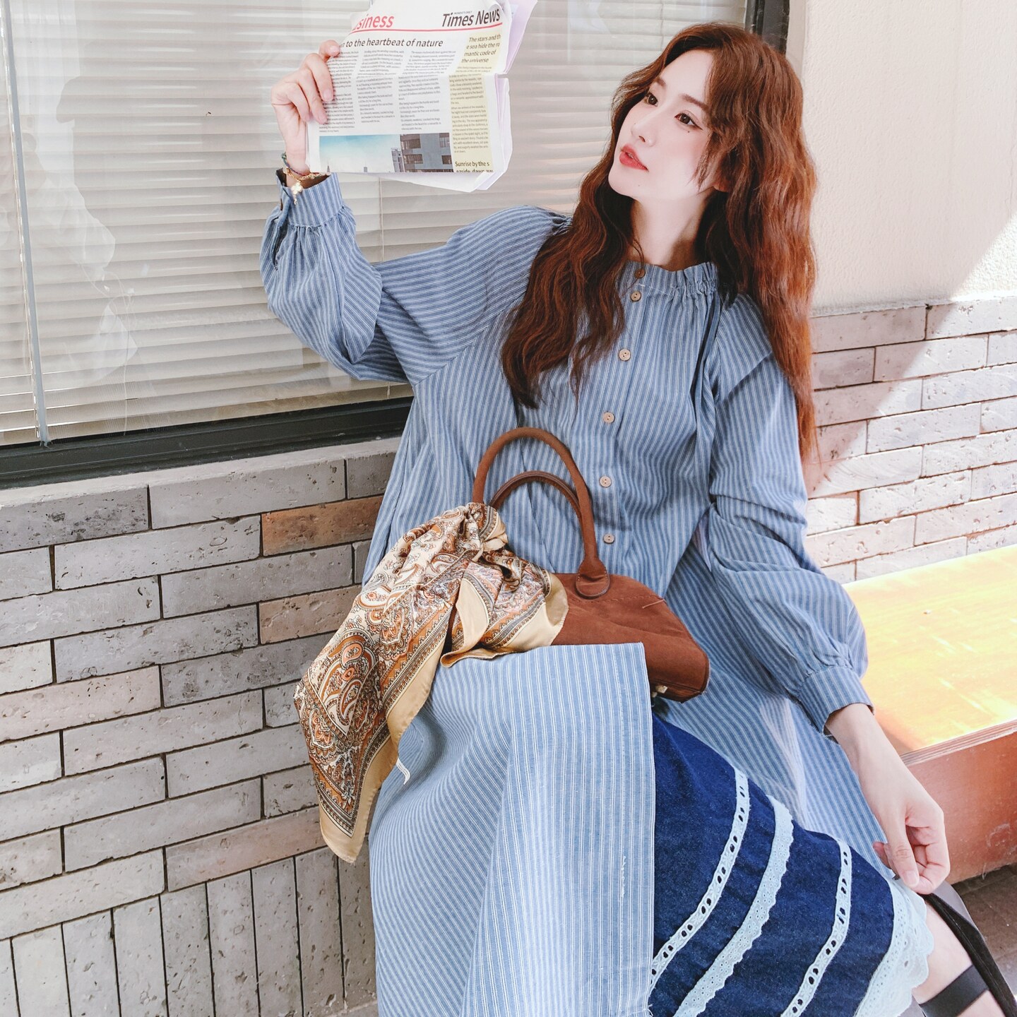 森系小清新连衣裙套装女2025春秋季新款韩版复古显瘦衬衫裙两件套,女装套装/套裙,2C069