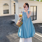 法式蓝色无袖背心连衣裙阔腿裤两件套女夏季2025新款气质花苞短裙，女装套装/套裙，2C069