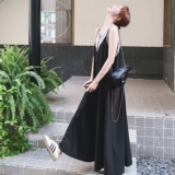 黑色阔腿宽松连体裤休闲裤女2025夏季新款减龄假两件无袖吊带裤子，女装连体裤，2C069