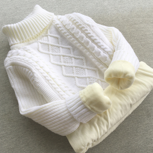 儿童毛衣中大童男童半高领加厚针织衫女童打底白色毛衣演出服加绒