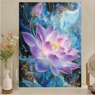 星槎浮蓝十字绣2025新款幻彩线客厅玄关中国风梦幻清幽荷花满绣