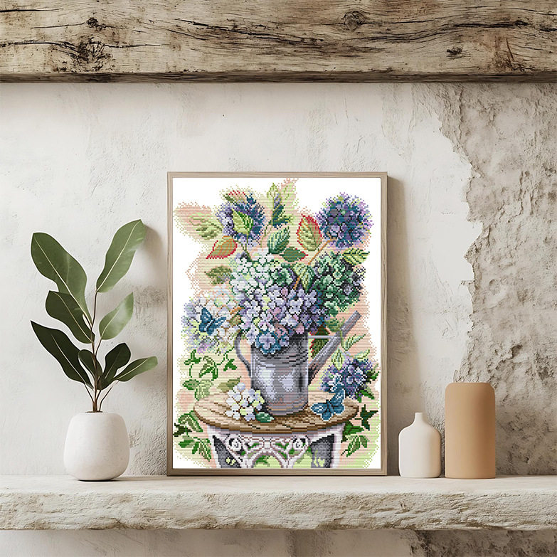 NKF2025年新款十字绣 绣球花与蝴蝶 客厅装饰画DIY刺绣套件 14CT