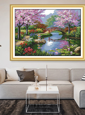 14CT高端棉线新款欧式十字绣 公园美景装饰画布艺自绣线刺绣材料