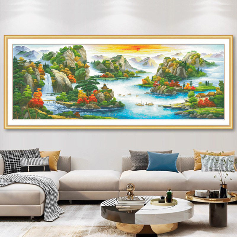 十字绣新品2026新款线绣客厅刺绣山水风景客厅卧室玄关手工绣,特色手工艺,刺绣,淘宝优惠券,粉丝福利购,淘宝优惠卷