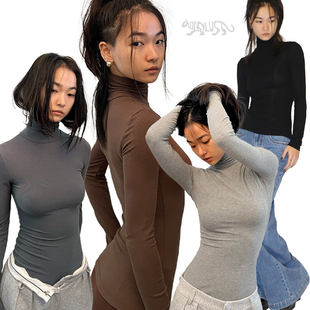 纯色莫代尔螺纹长袖 沙漏腰线 上衣 天鹅颈直角肩 W&L｜闭眼入