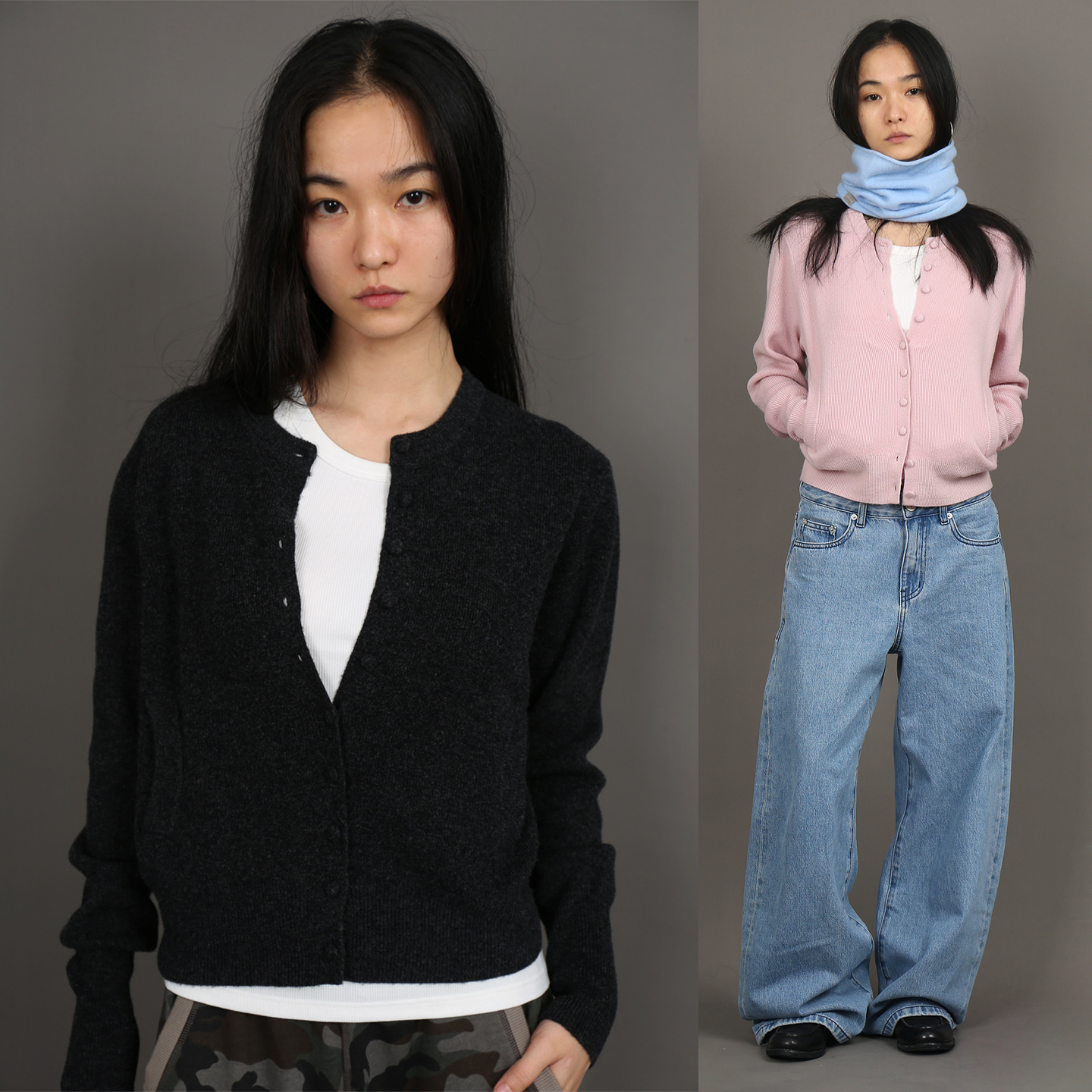 W&L｜100%绵羊毛云朵温暖亲肤不扎_黑蓝粉色显瘦短款开衫毛衣