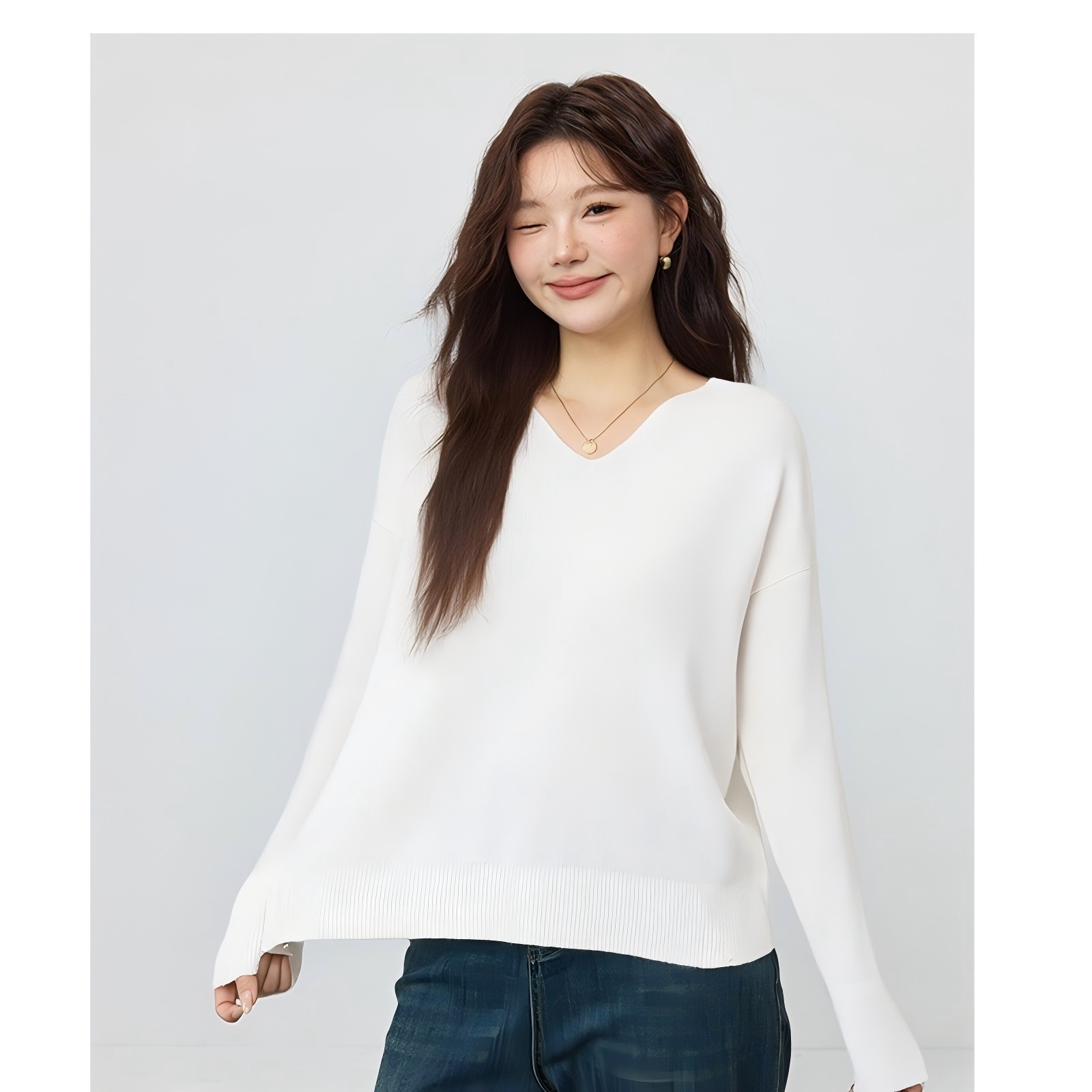 2025新款长袖宽松显瘦白色秋季