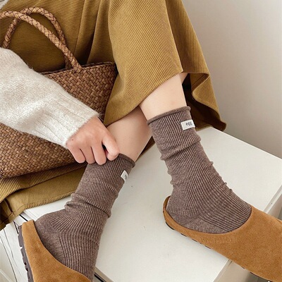 egg家韩国东大门纯色百搭中筒袜