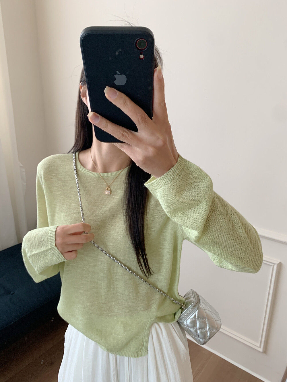 夏上新！Bon家韩国东大门 时尚休闲百搭仿亚麻圆领套头针织衫