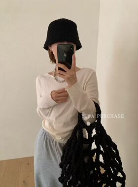 韩国东大门纯色净版褶皱打底衫