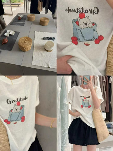 现货erume家韩国东大门 可爱卡通印花休闲宽松短袖T恤上衣tee