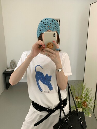 韩系可爱小花猫薄款短袖女T恤