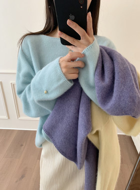 现货30.2%绵羊毛38%浣熊绒）韩国小金豆气质一字领保暖毛衣F327